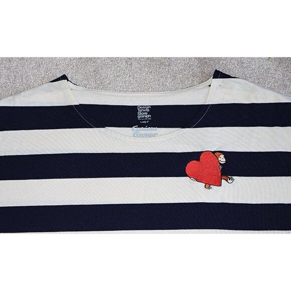 Graniph Design - Curious George Stipe T-Shirt Tunic Dress, Navy Medium - Picture 3 of 11